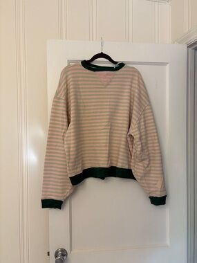 We The Free Pink and Green Striped Crewneck Sweatshirt